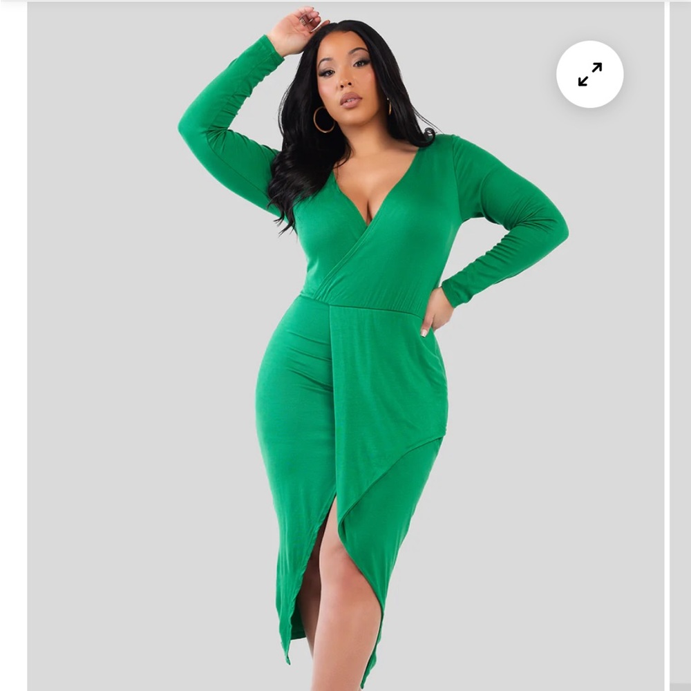 In Charge Faux Wrap Bodycon Midi Dress